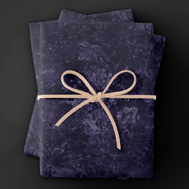 Velvety Midnight Damask | Indigo Purple Grunge Wrapping Paper Sheet (Creator Uploaded)