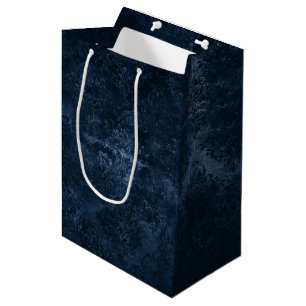 Velvety Navy Damask Dark Blue Grunge Baroque Medium Gift Bag
