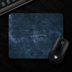 Velvety Navy Damask   Dark Blue Grunge Baroque Mouse Mat