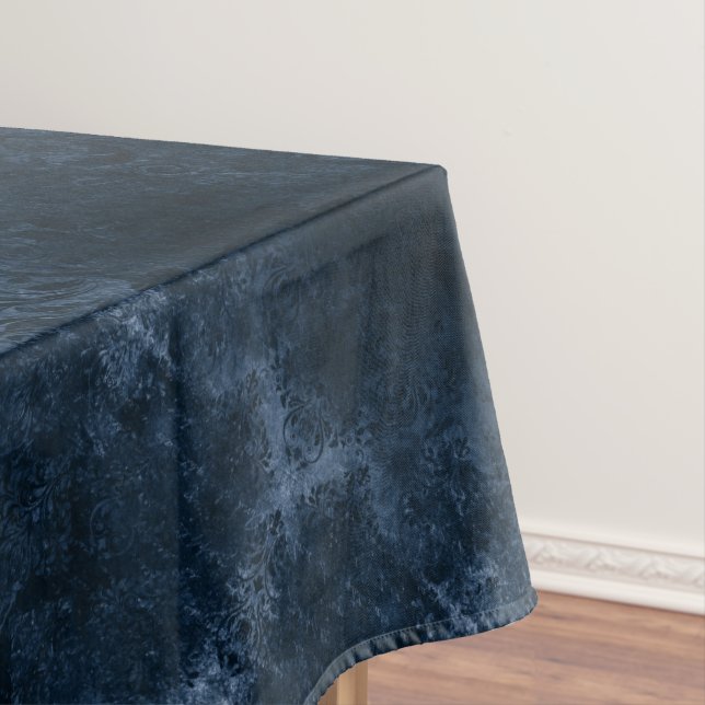 Velvety Navy Damask | Dark Blue Grunge Baroque Tablecloth (In Situ)