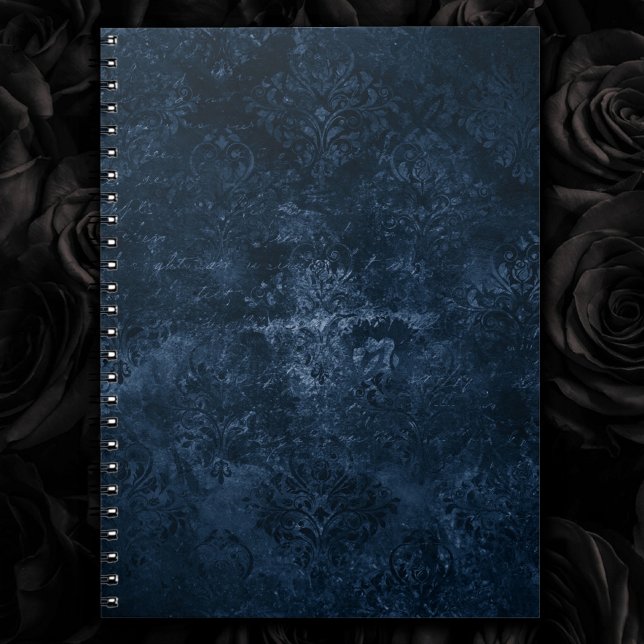 Velvety Navy Damask | Dark Blue Grunge Floral Notebook (Creator Uploaded)