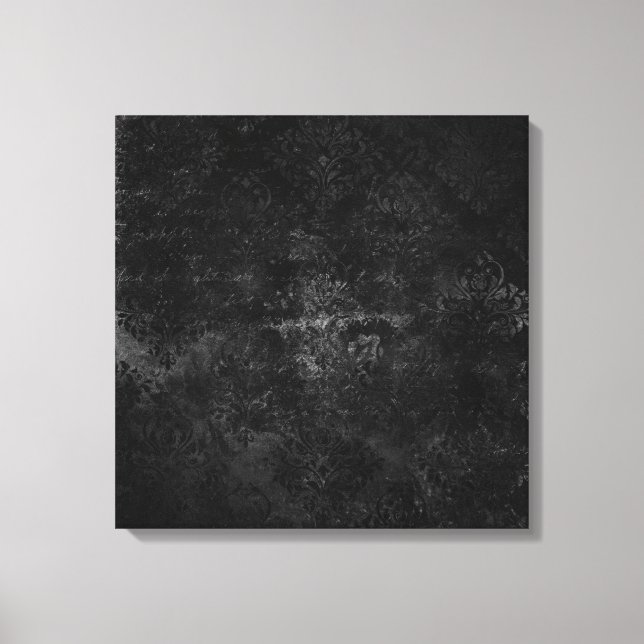 Velvety Onyx Damask | Black Vampy Grunge Baroque Canvas Print (Front)