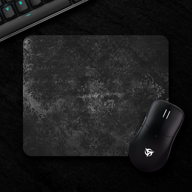 Velvety Onyx Damask | Black Vampy Grunge Baroque Mouse Mat (Creator Uploaded)