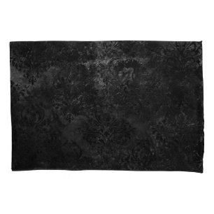 Velvety Onyx Damask   Black Vampy Grunge Baroque Pillowcase