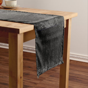 Velvety Onyx Damask Black Vampy Grunge Baroque Short Table Runner