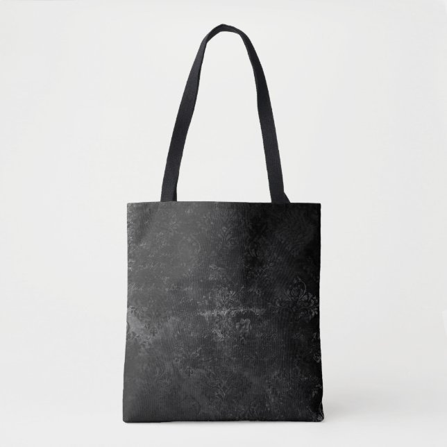 Velvety Onyx Damask | Black Vampy Grunge Baroque Tote Bag (Front)