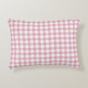 Velvety Pink and White Gingham Charm Decorative Cushion