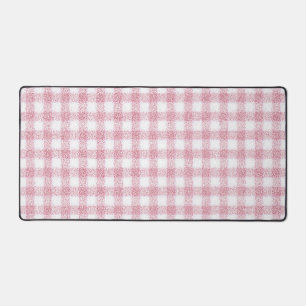 Velvety Pink and White Gingham Charm Desk Mat