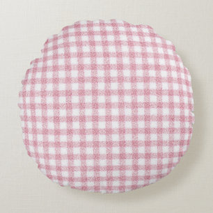 Velvety Pink and White Gingham Charm Round Cushion