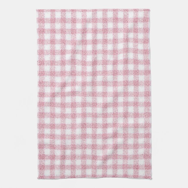 Velvety Pink and White Gingham Charm Tea Towel (Vertical)