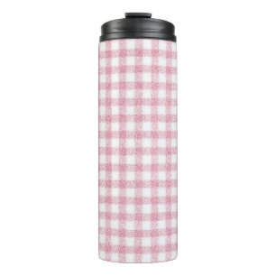 Velvety Pink and White Gingham Charm Thermal Tumbler