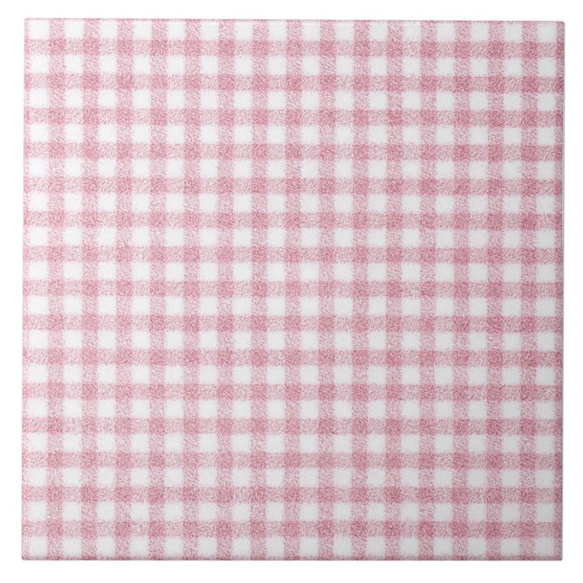 Velvety Pink and White Gingham Charm Tile (Front)