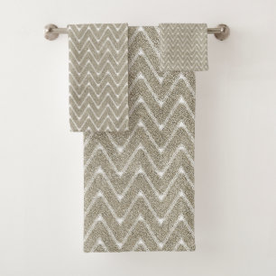 Velvety Sand Brown Small Chevron Pattern Bath Towel Set