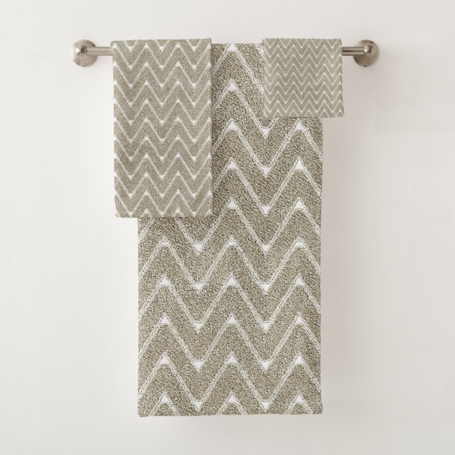 Velvety Sand Brown Small Chevron Pattern Bath Towel Set (Insitu)