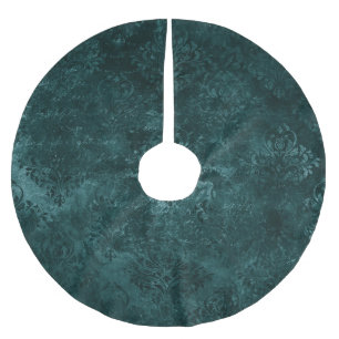 Velvety Teal Damask   Dark Green Grunge Baroque Brushed Polyester Tree Skirt