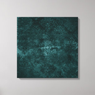 Velvety Teal Damask   Dark Green Grunge Baroque Canvas Print