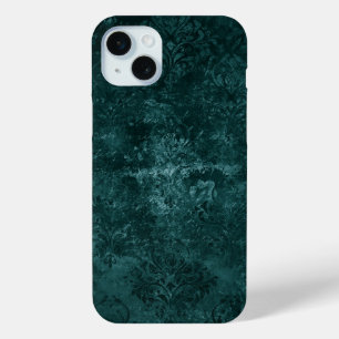 Velvety Teal Damask   Dark Green Grunge Baroque iPhone 15 Mini Case