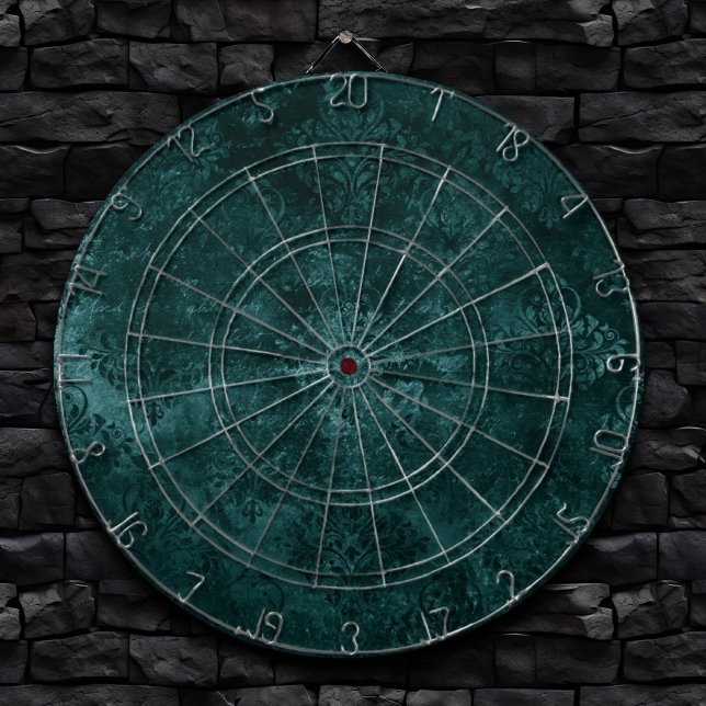 Velvety Teal Damask | Dark Green Grunge Baroque Dartboard (Creator Uploaded)