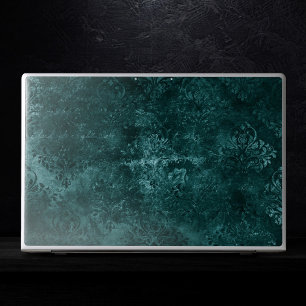 Velvety Teal Damask   Dark Green Grunge Baroque HP Laptop Skin