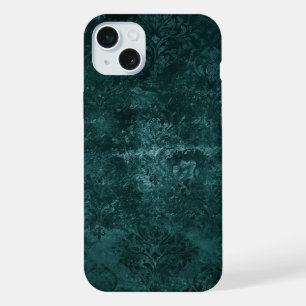 Velvety Teal Damask Dark Green Grunge Baroque iPhone 15 Plus Case