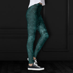 Velvety Teal Damask   Dark Green Grunge Baroque Leggings