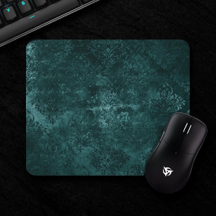 Velvety Teal Damask   Dark Green Grunge Baroque Mouse Mat