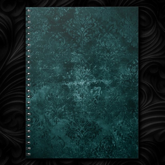 Velvety Teal Damask | Dark Green Grunge Baroque Notebook (Creator Uploaded)