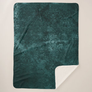 Velvety Teal Damask   Dark Green Grunge Baroque Sherpa Blanket
