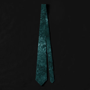 Velvety Teal Damask   Dark Green Grunge Baroque Tie