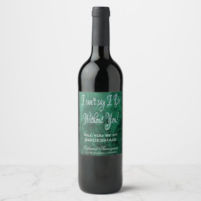 Velvety Teal Damask | Dark Green Grunge Baroque Wine Label (Front)