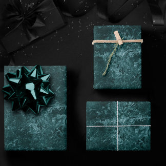 Velvety Teal Damask | Dark Green Grunge Baroque Wrapping Paper Sheet