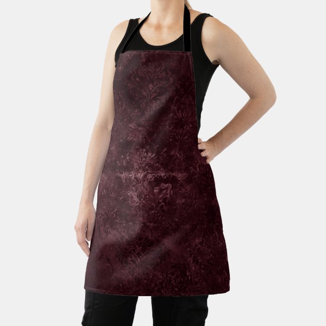 Velvety Wine Damask | Bordeaux Sangria Grunge Glam Apron (Insitu)