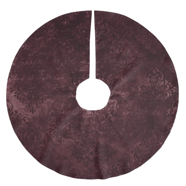 Velvety Wine Damask | Bordeaux Sangria Grunge Glam Brushed Polyester Tree Skirt (Front)