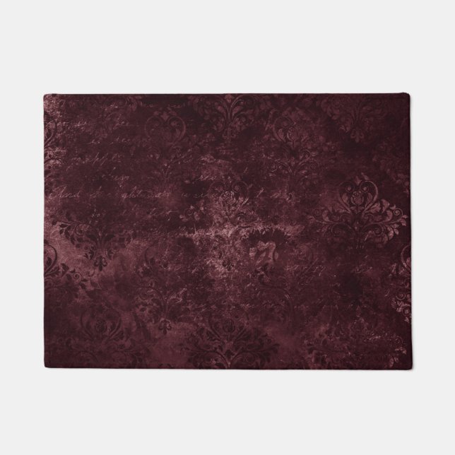 Velvety Wine Damask | Bordeaux Sangria Grunge Glam Doormat (Front)