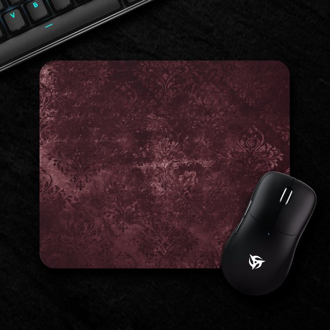 Velvety Wine Damask | Bordeaux Sangria Grunge Glam Mouse Mat (Creator Uploaded)