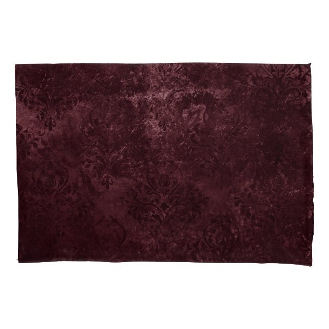 Velvety Wine Damask | Bordeaux Sangria Grunge Glam Pillowcase (Front)