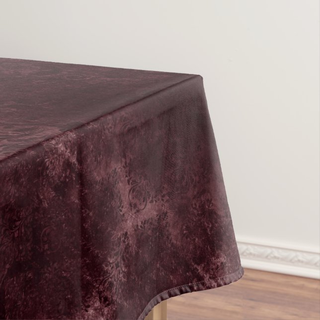 Velvety Wine Damask | Bordeaux Sangria Grunge Glam Tablecloth (In Situ)