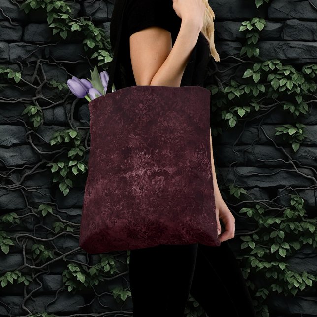 Velvety Wine Damask | Bordeaux Sangria Grunge Glam Tote Bag (Creator Uploaded)