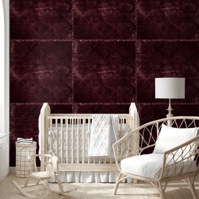 Velvety Wine Damask | Maroon Merlot Grunge Baroque Wallpaper (Kids)