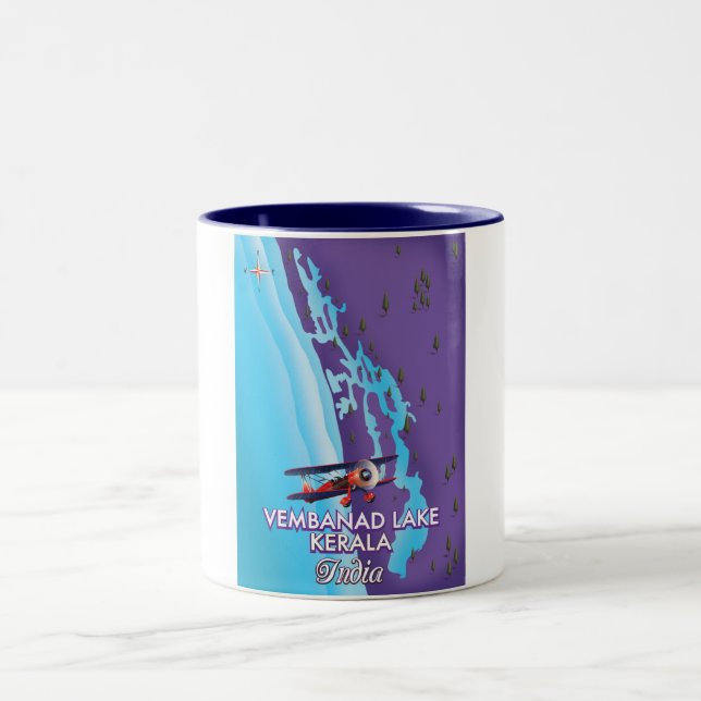 Vembanad Lake ,India travel poster Two-Tone Coffee Mug (Center)
