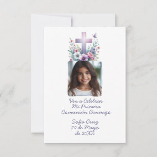 Ven A Celebrar Mi Primera Comunión con Foto Flores Thank You Card