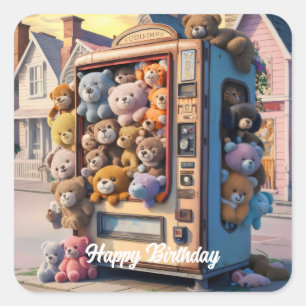 Vending machine filled with teddy Bears Square Sticker