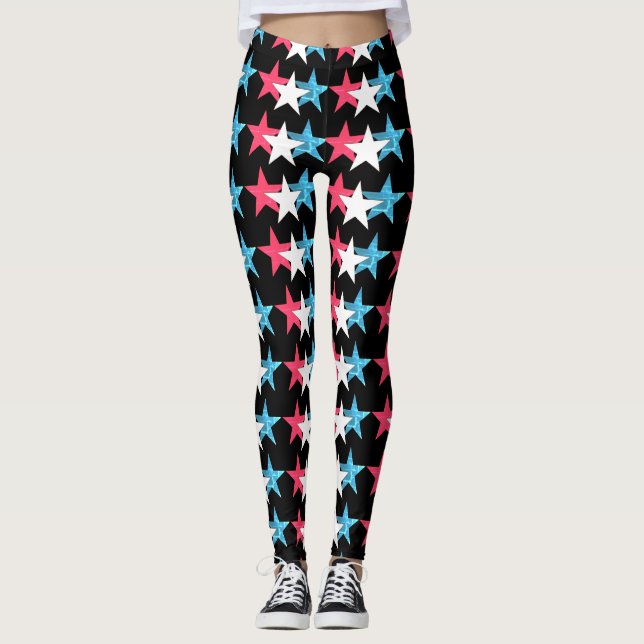 Vendredi Red,Wh & Bl Stars Design Leggings (Front)