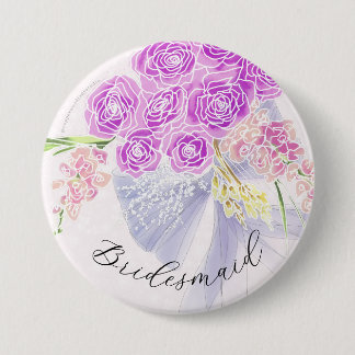 Vendretti Blue Bow Bouquet on Pink -Bridesmaid 7.5 Cm Round Badge