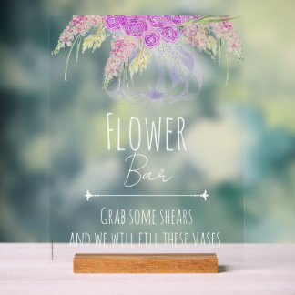 Vendretti Blue Sheer Bow and Bouquet- Flower Bar Acrylic Sign