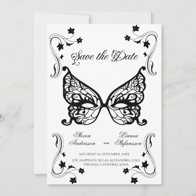 Venetia Carnivale Masque Victorian Ornate Flourish Save The Date (Front)