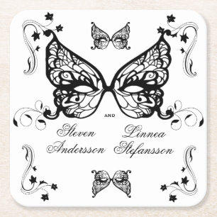 Venetia Carnivale Masque Victorian Ornate Flourish Square Paper Coaster