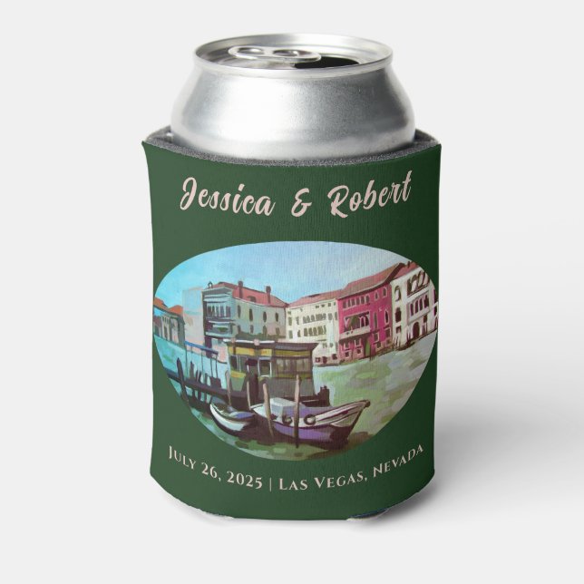 Venetian Boats Custom Photos Wedding Can Cooler (Can Back)