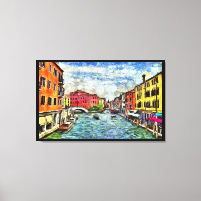 Venetian Canal Van Gogh Imitation Style Painting Canvas Print (Front)
