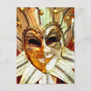Venetian Carnival Jester Mask with Bells Postcard